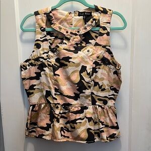 Last Kiss Camo Peplum Sleeveless Top